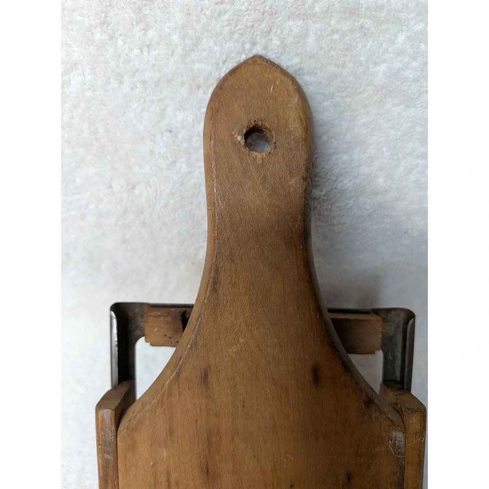 Vintage Wood & Metal Crinkle Cutter Food Slicer Wavy Blade Manual w/ Handles